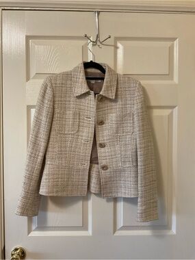 Tahari Cream Tweed Blazer Jacket